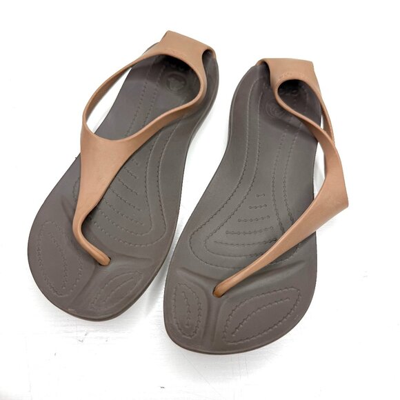 Crocs Sexi Serena Flip Flop Thong Slingback Flat Sandals Womens 6 Brown Tan - Picture 1 of 8